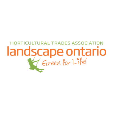 Logo for Landscape Ontario Horticultural Trades Association features a person on a swing silhouette, with the slogan "Green for Life!" in orange and green.