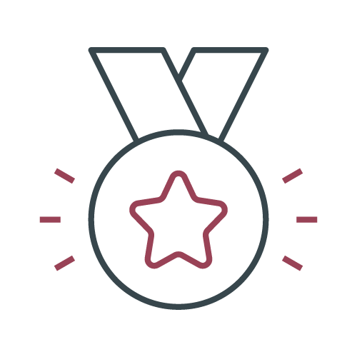 This is a simple line drawing of a medal with a star in the center, featuring a ribbon and radiating lines.