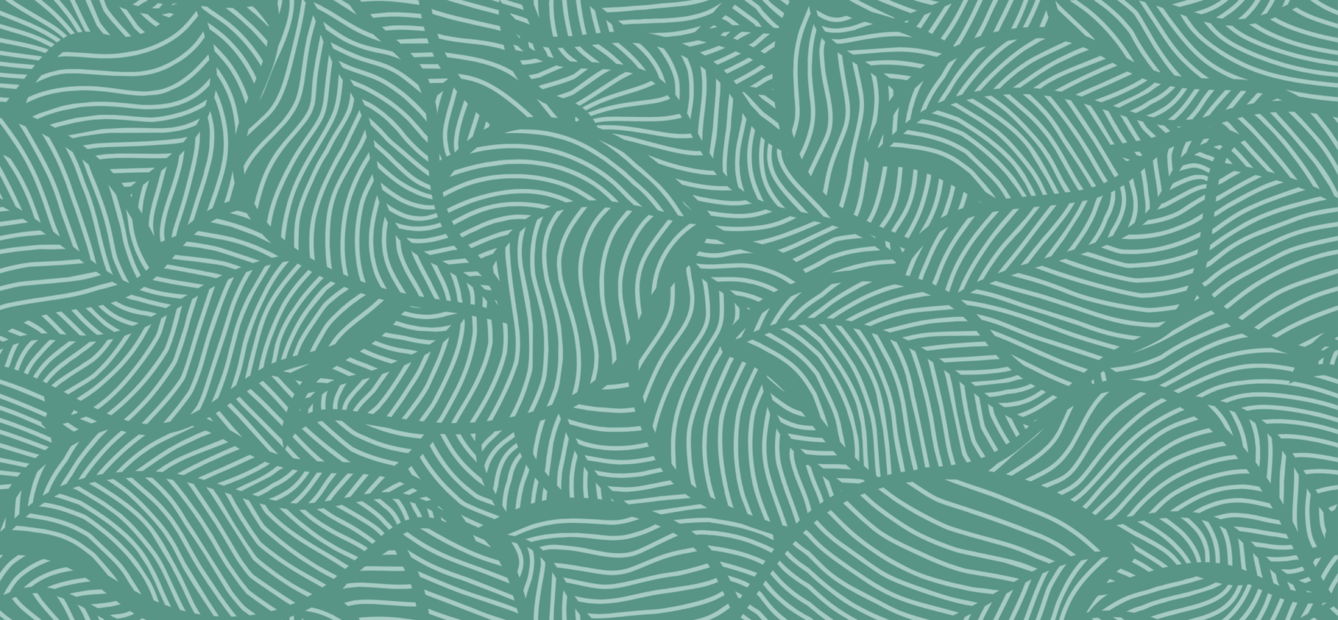 A pattern of teal leaves with white lines creates an abstract, organic design, resembling a lush, leafy garden or forest floor.